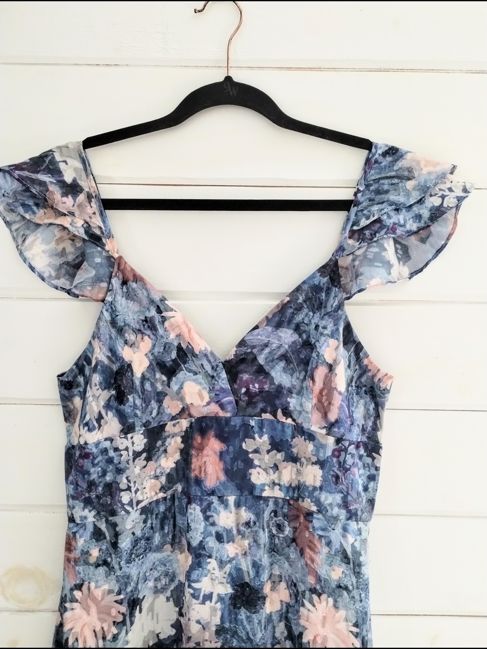 Anthropologie Hutch Floral Ruffle Midi Dress Blue Chiffon Empire Waist - Picture 4 of 13